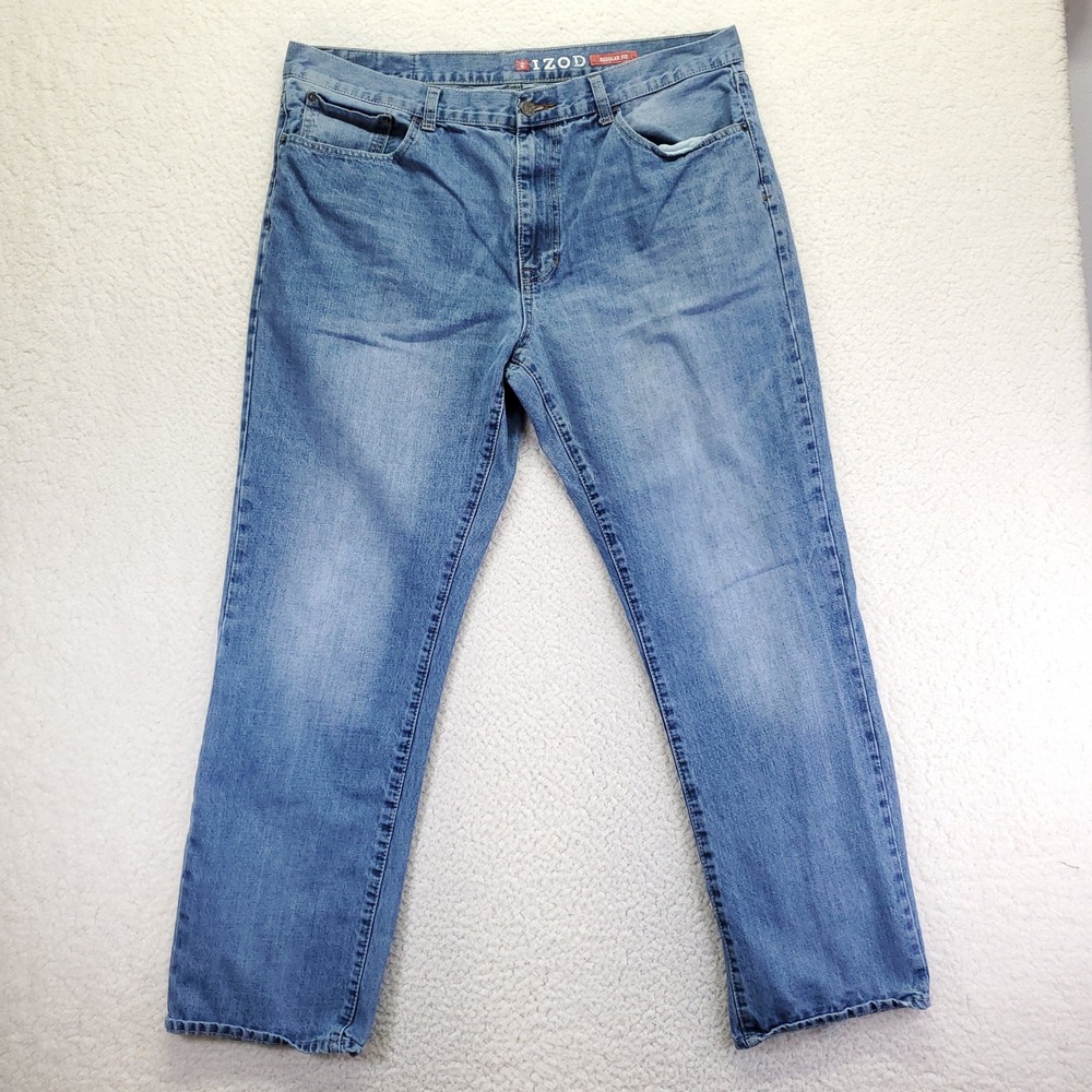 IZOD Mens Regular Fit Jeans Blue Medium Wash Denim 40x32 Straight Leg Pants